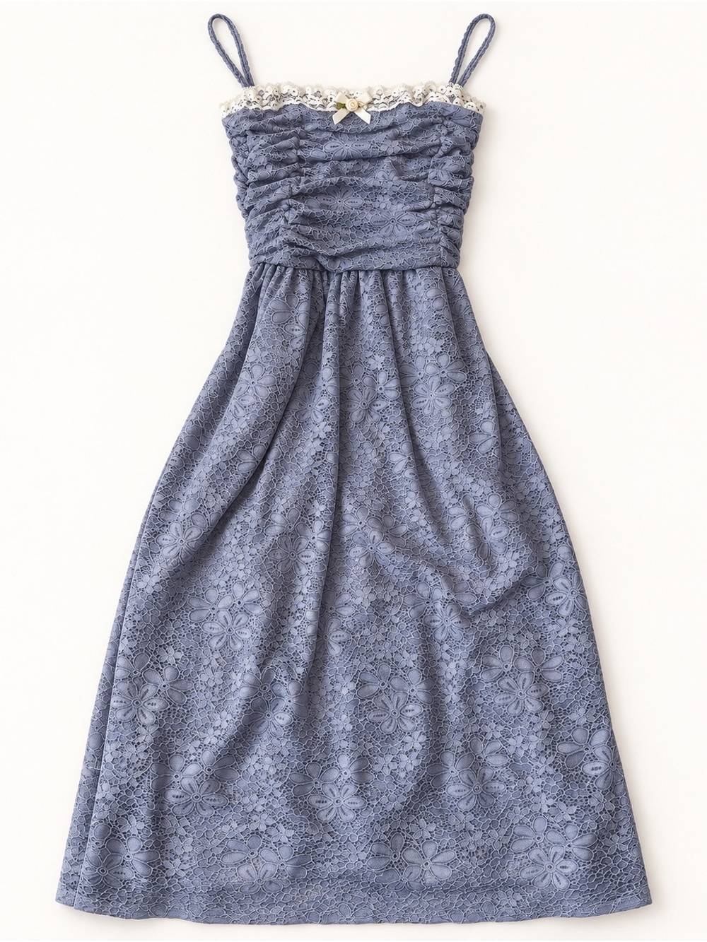 Dusty Blue Lace Maxi Dress with Delicate Lace Trim